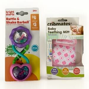 Bright Starts Rattle Shake Barbell Cribmates Teething Mitt Baby Toy Set New